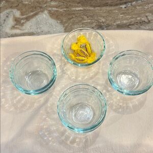 Pyrex Aqua Clear Glass Bowls with Yellow Candy Accent